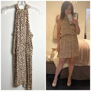 NWT Sleeveless Halter Neck Dress Brown & Tan Pattern Size SMALL